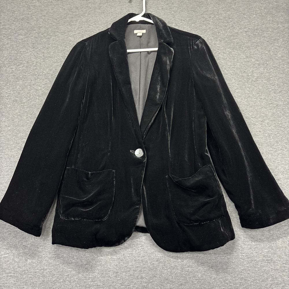 J Jill Blazer Jacket Womens XS Velvet Velour Black‎ Button Front Silk Blend